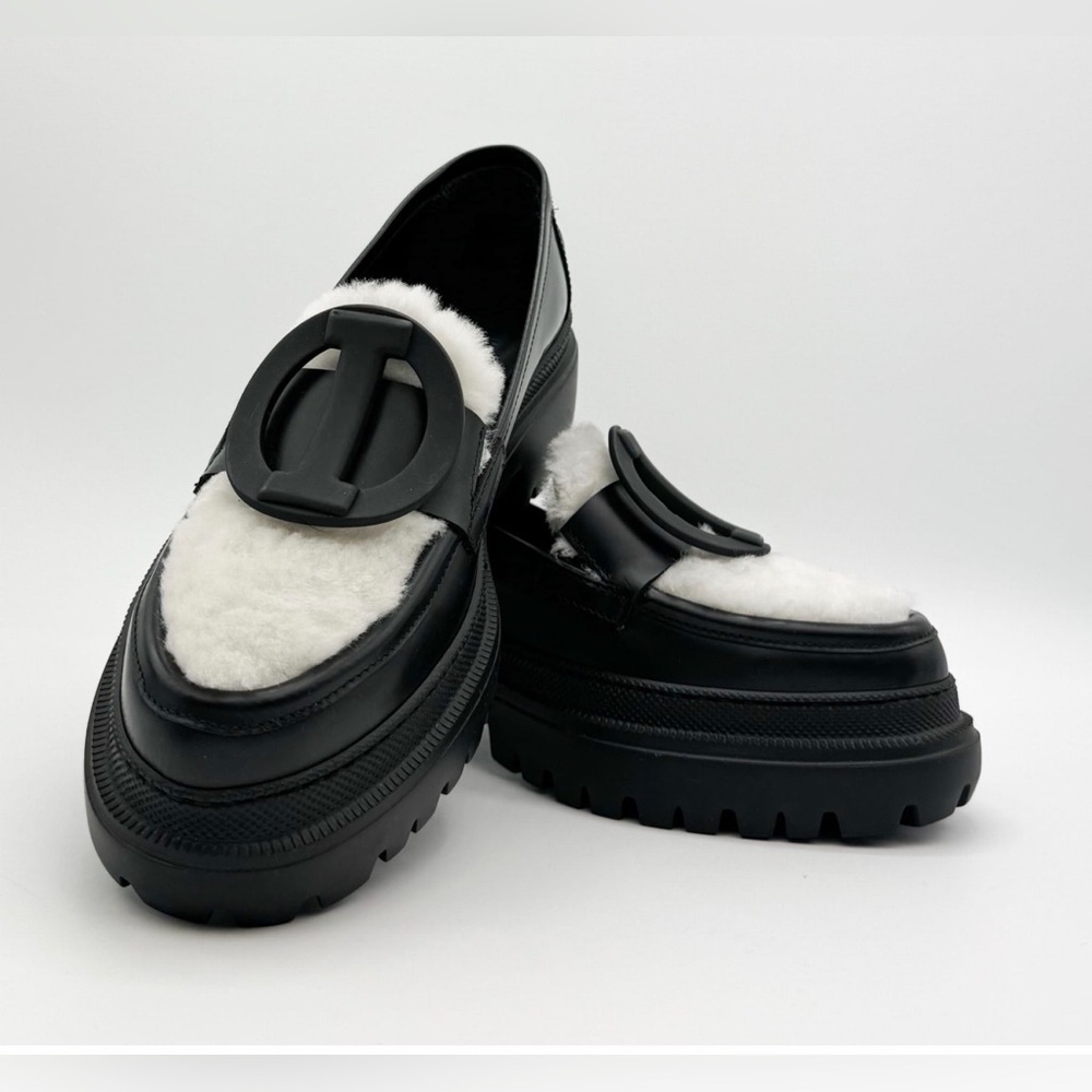 Iceberg black & white fur platform leather loafers size EU 39 US 9 NWT